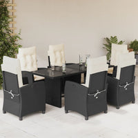 Set da Pranzo da Giardino 7 pz Nero con Cuscini in Polyrattan 3212680