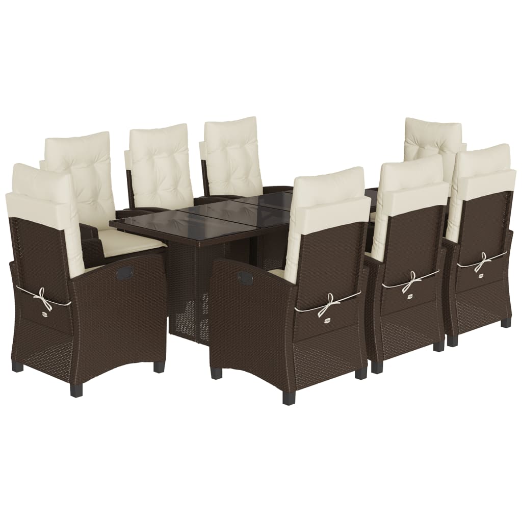 Set da Pranzo da Giardino 9pz con Cuscini Marrone in Polyrattan 3212687