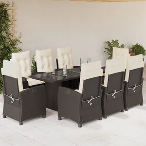 Set da Pranzo da Giardino 9pz con Cuscini Marrone in Polyrattan 3212687