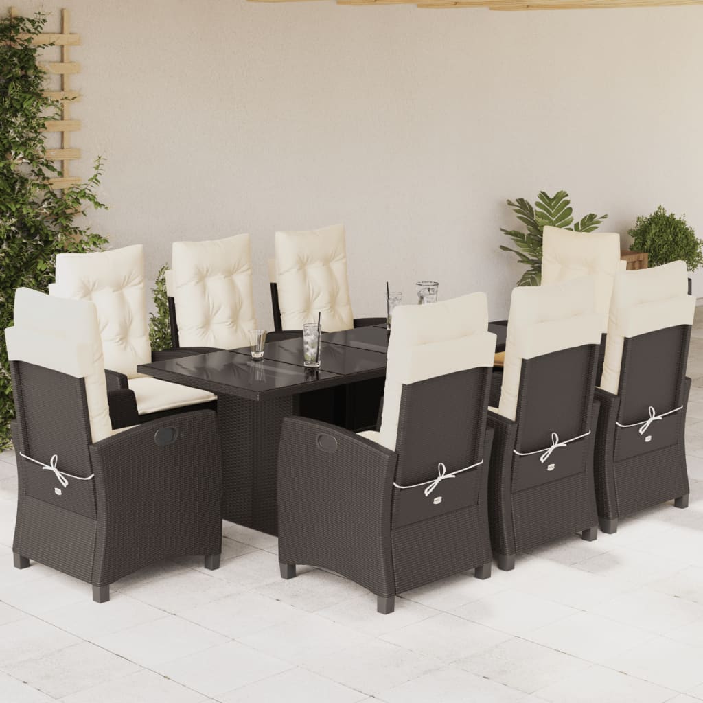 Set da Pranzo da Giardino 9pz con Cuscini Marrone in Polyrattan 3212688