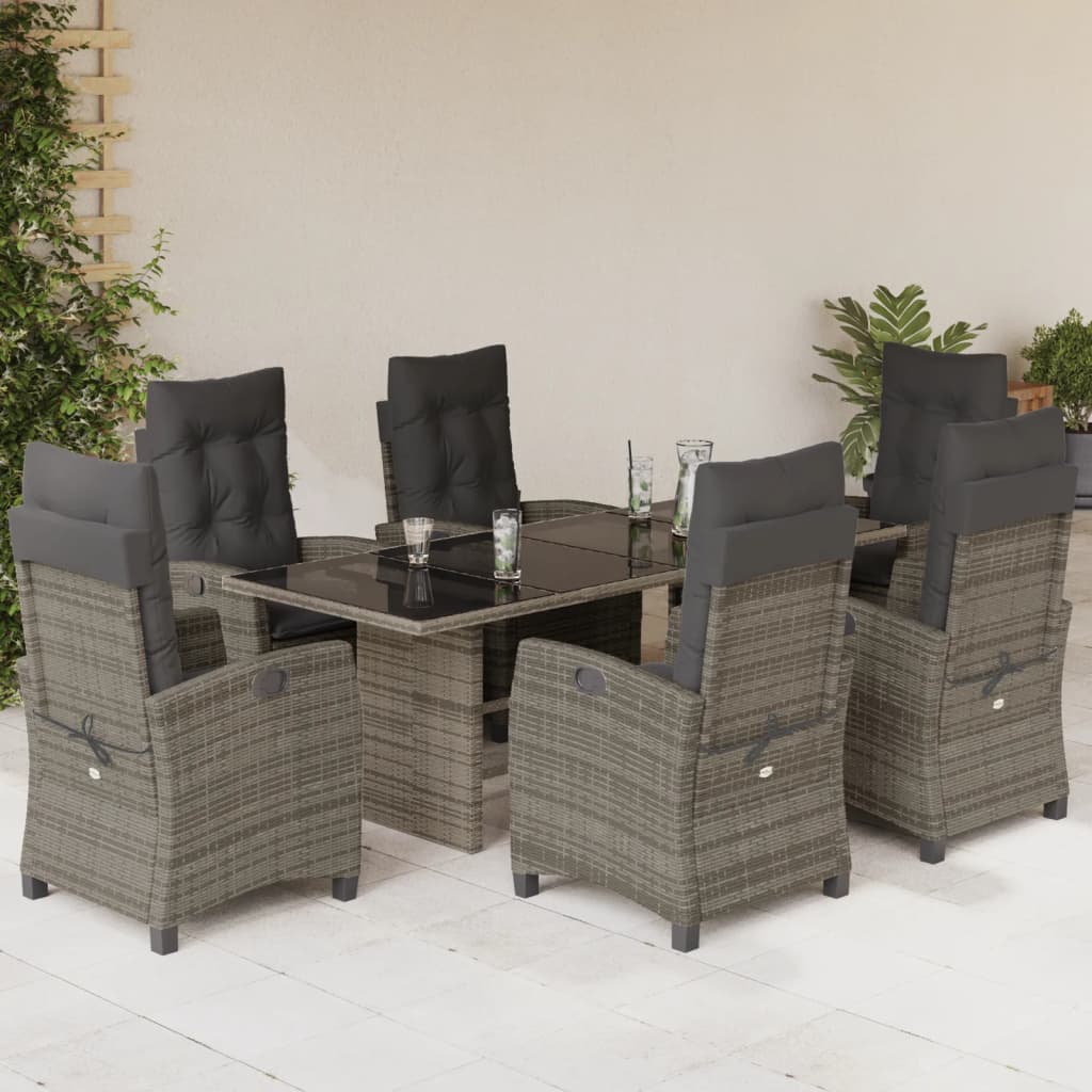 Set da Pranzo da Giardino 7 pz con Cuscini in Polyrattan Grigio 3212689