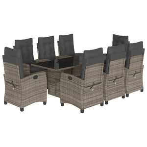 Set da Pranzo da Giardino 9 pz con Cuscini in Polyrattan Grigio 3212690