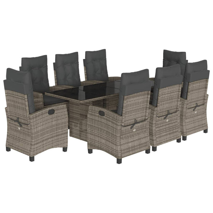 Set da Pranzo da Giardino 9 pz con Cuscini in Polyrattan Grigio 3212690