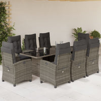 Set da Pranzo da Giardino 9 pz con Cuscini in Polyrattan Grigio 3212690