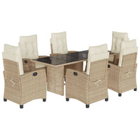 Set da Pranzo da Giardino 7 pz con Cuscini Beige in Polyrattan 3212692