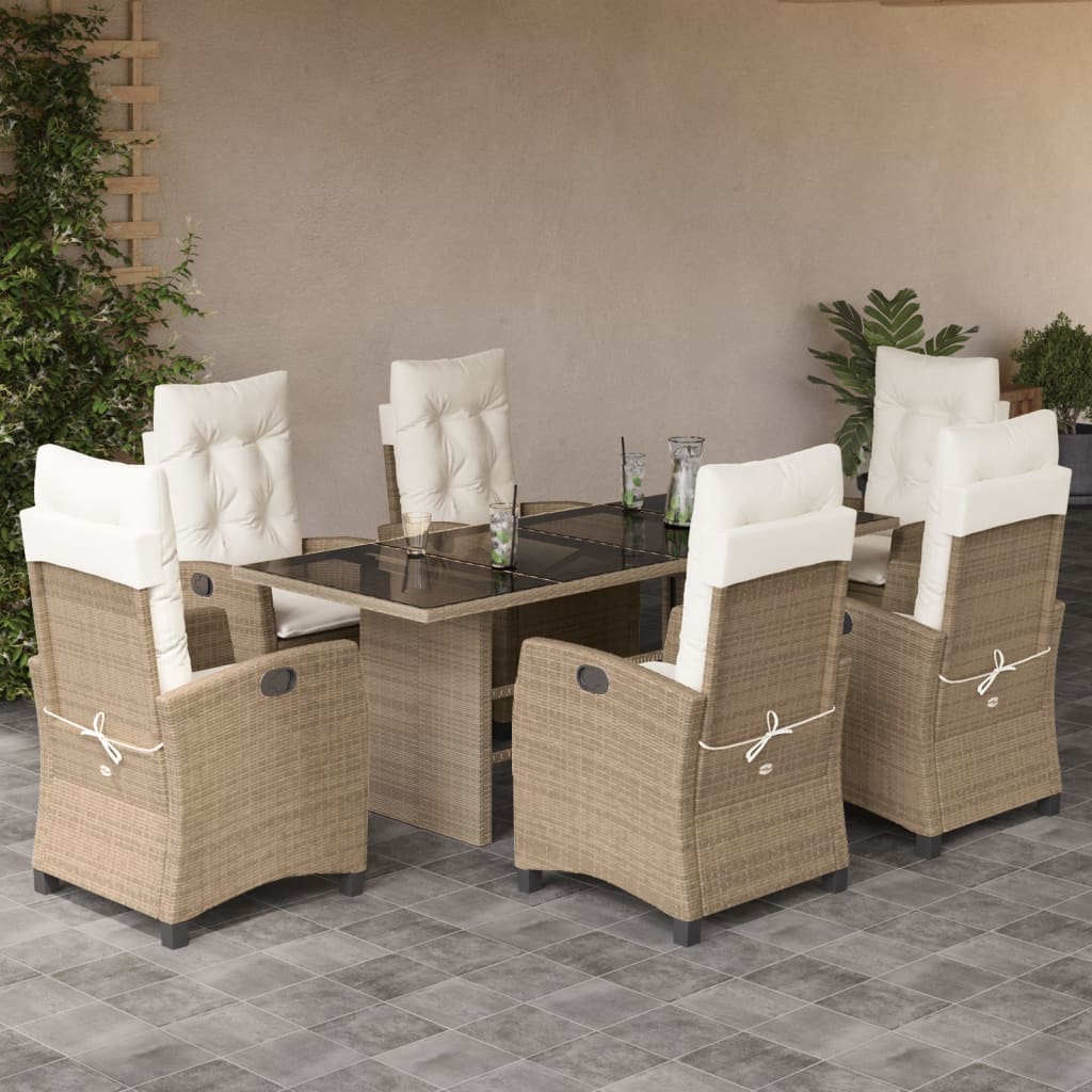 Set da Pranzo da Giardino 7 pz con Cuscini Beige in Polyrattan 3212692