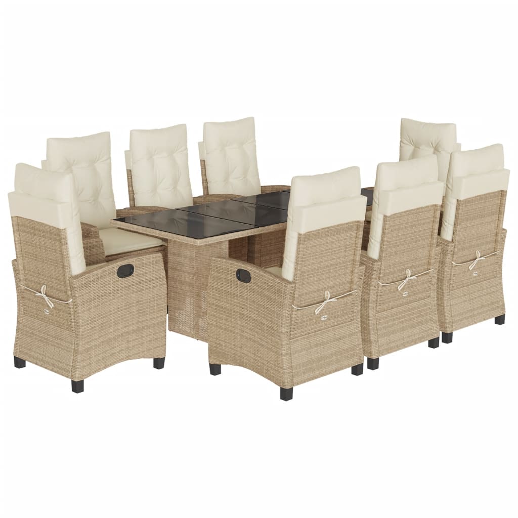 Set da Pranzo da Giardino 9 pz con Cuscini Beige in Polyrattan 3212693