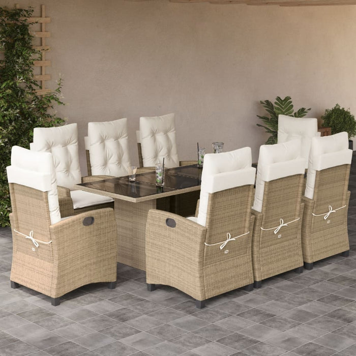 Set da Pranzo da Giardino 9 pz con Cuscini Beige in Polyrattan 3212693