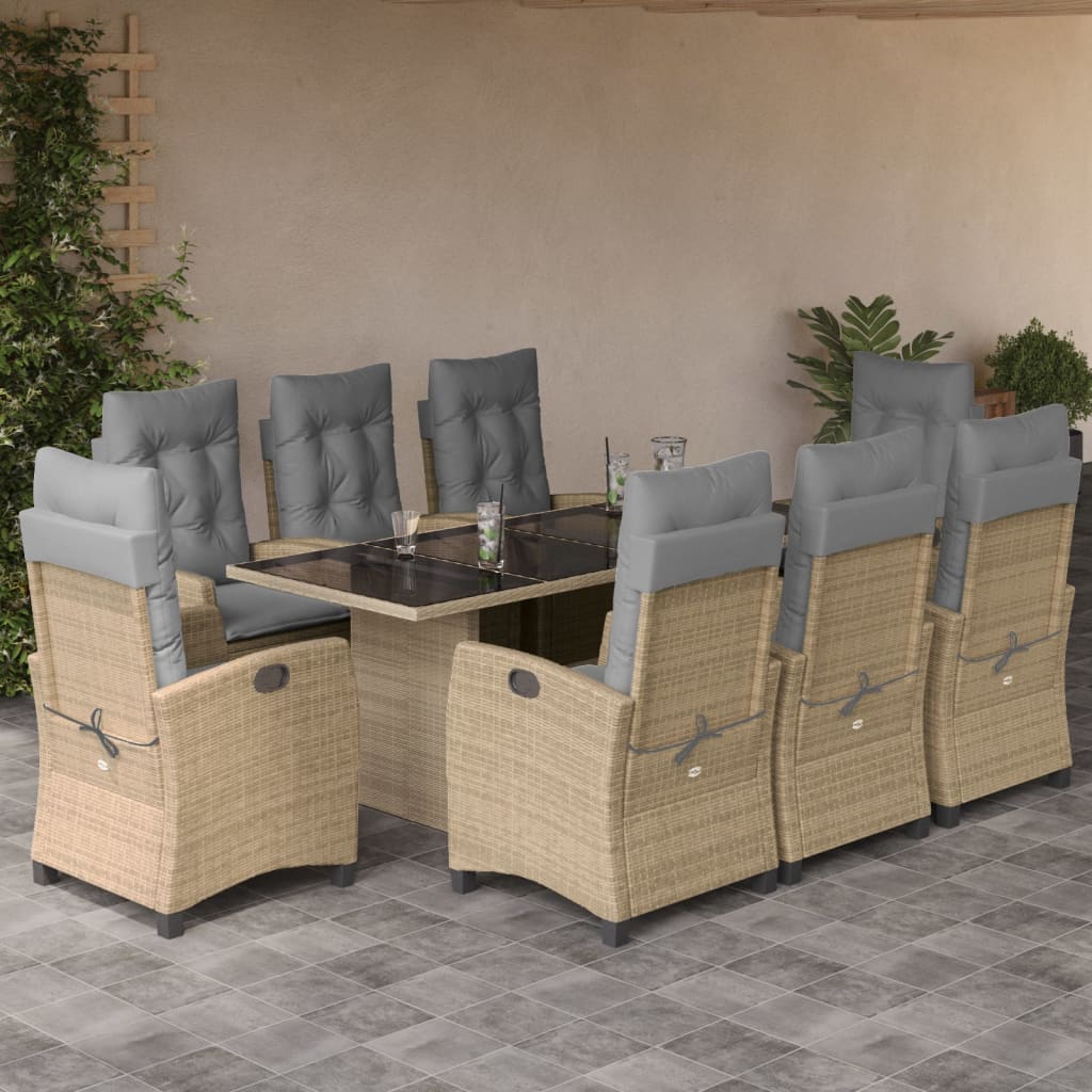 Set Pranzo da Giardino 9 pz con Cuscini Beige Misto Polyrattan 3212696