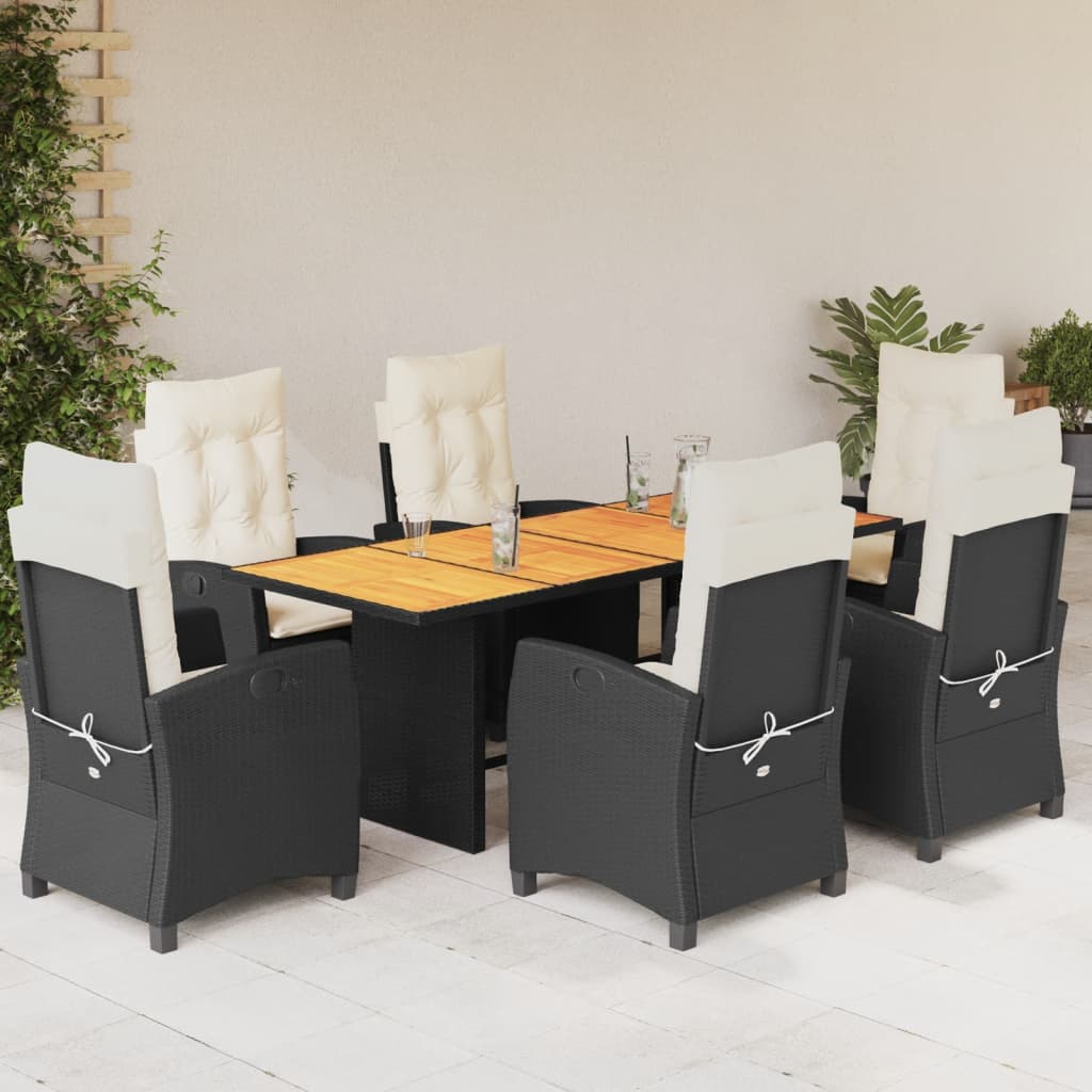 Set da Pranzo da Giardino 7 pz Nero con Cuscini in Polyrattan 3212704