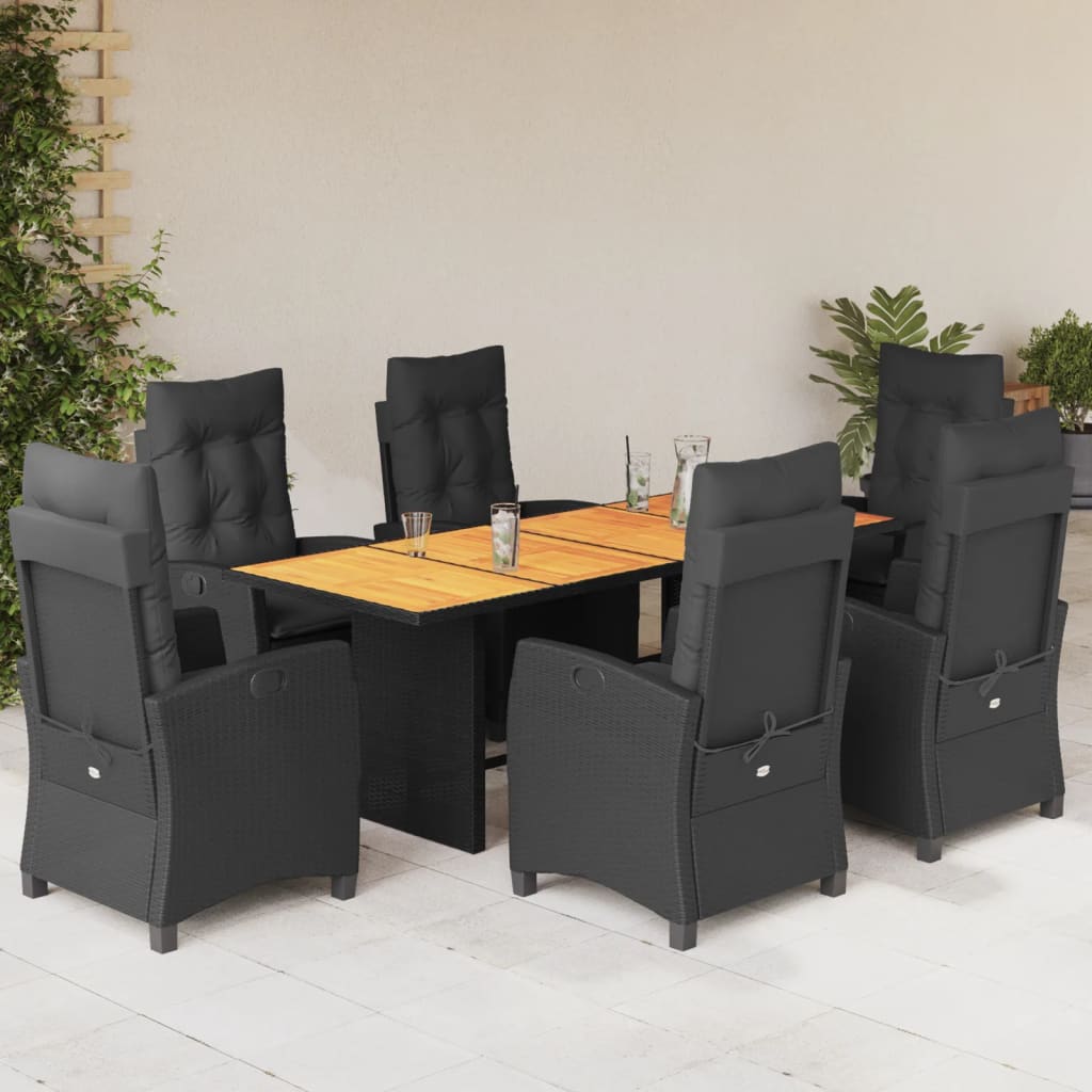 Set da Pranzo da Giardino 7 pz Nero con Cuscini in Polyrattan 3212707