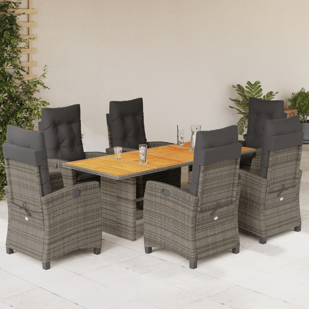 Set da Pranzo da Giardino 7 pz con Cuscini in Polyrattan Grigiocod mxl 87040