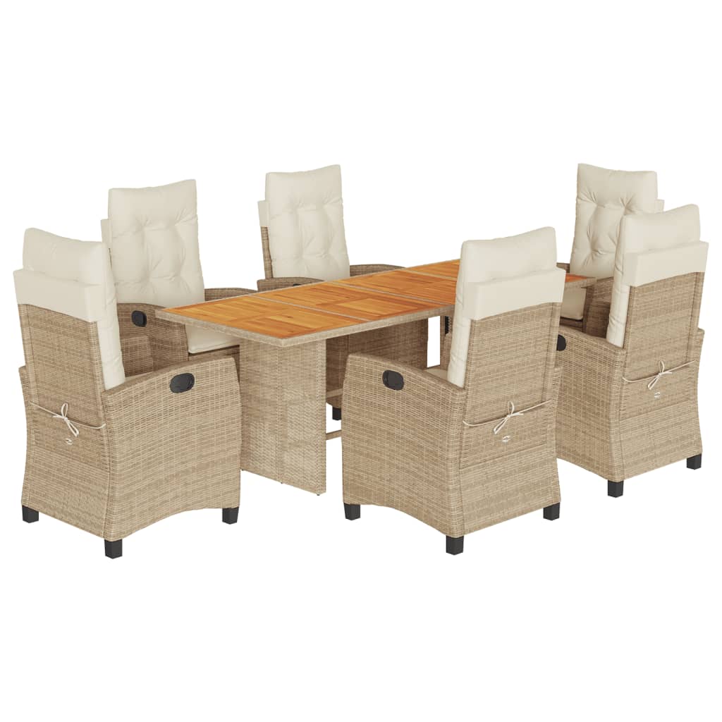 Set da Pranzo da Giardino 7 pz con Cuscini Beige in Polyrattan 3212713