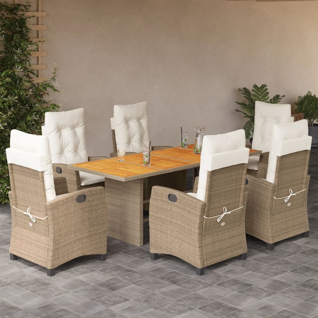 Set da Pranzo da Giardino 7 pz con Cuscini Beige in Polyrattan 3212713