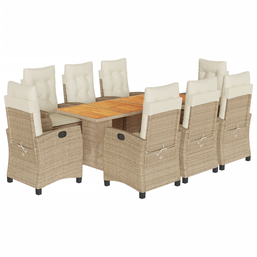 Set da Pranzo da Giardino 9 pz con Cuscini Beige in Polyrattan 3212714