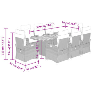 Set da Pranzo da Giardino 9 pz con Cuscini Beige in Polyrattan 3212714