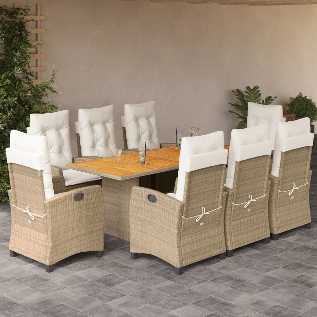 Set da Pranzo da Giardino 9 pz con Cuscini Beige in Polyrattan 3212714