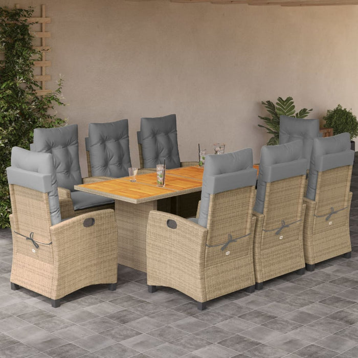 Set Pranzo da Giardino 9 pz con Cuscini Beige Misto Polyrattan 3212717