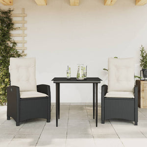 Set da Pranzo da Giardino 3 pz con Cuscini Nero in Polyrattan 3212722