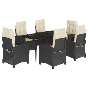 Set da Pranzo da Giardino 7 pz Nero con Cuscini in Polyrattan 3212727