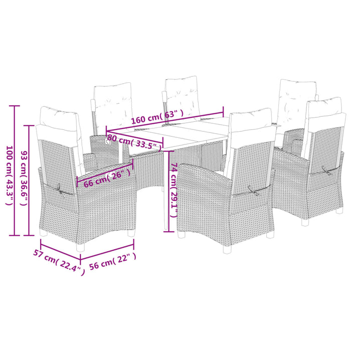 Set da Pranzo da Giardino 7 pz Nero con Cuscini in Polyrattan 3212727