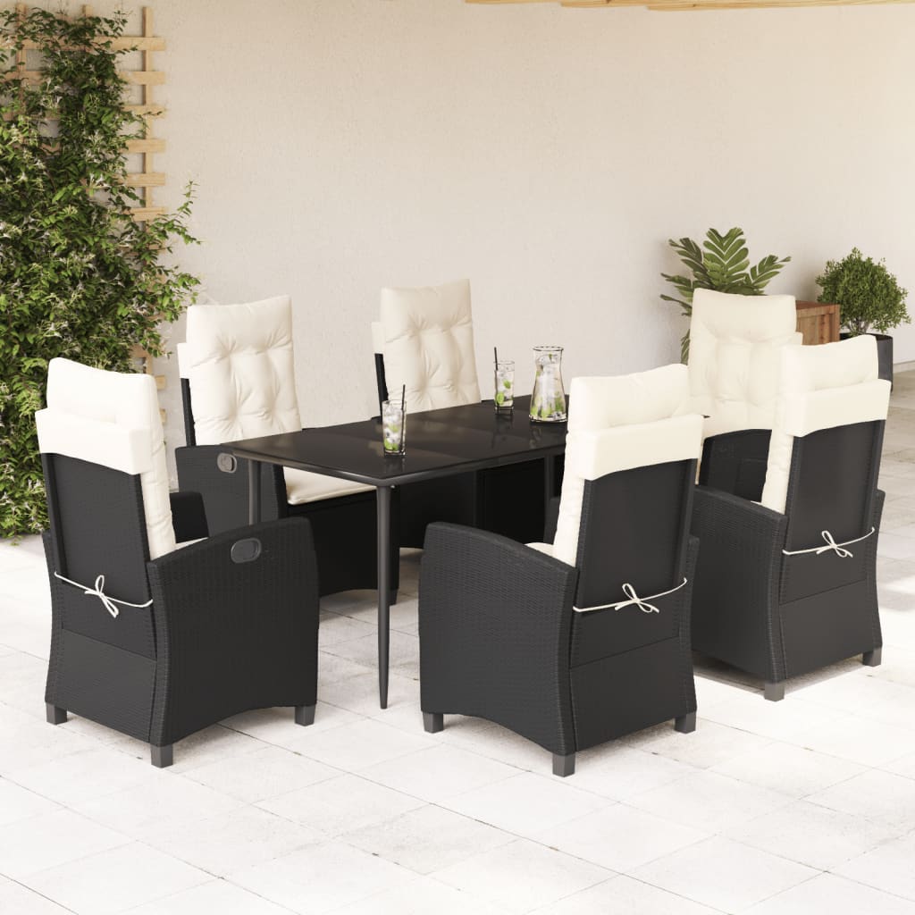 Set da Pranzo da Giardino 7 pz Nero con Cuscini in Polyrattan 3212727