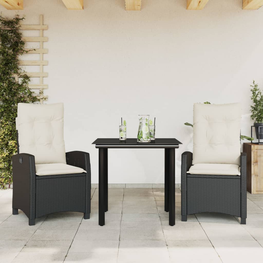 Set da Pranzo da Giardino 3 pz con Cuscini Nero in Polyrattancod mxl 111030