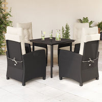 Set da Pranzo da Giardino 5 pz Nero con Cuscini in Polyrattan 3212734