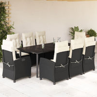 Set da Pranzo da Giardino 9 pz con Cuscini Nero in Polyrattan 3212741