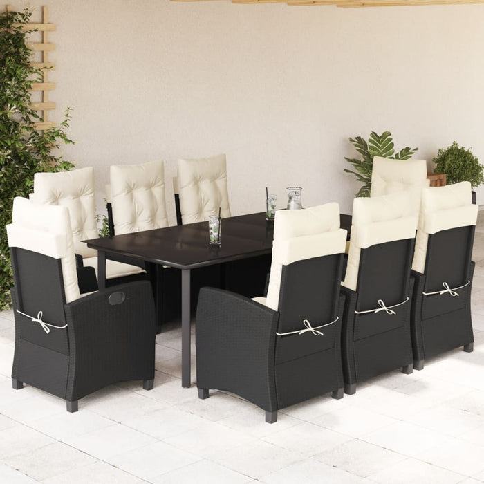 Set da Pranzo da Giardino 9 pz con Cuscini Nero in Polyrattan 3212741