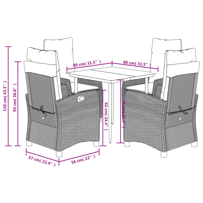 Set da Pranzo da Giardino 5 pz Nero con Cuscini in Polyrattan 3212743