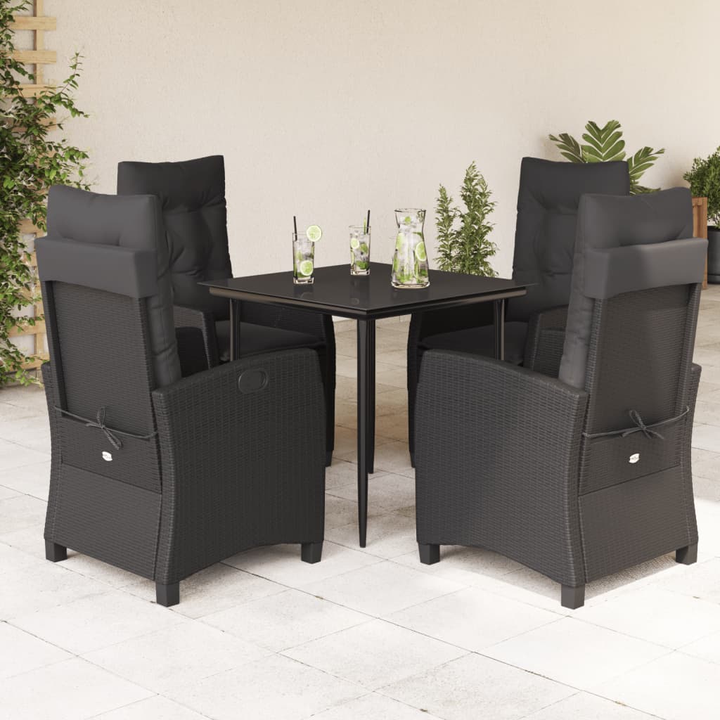 Set da Pranzo da Giardino 5 pz Nero con Cuscini in Polyrattan 3212743