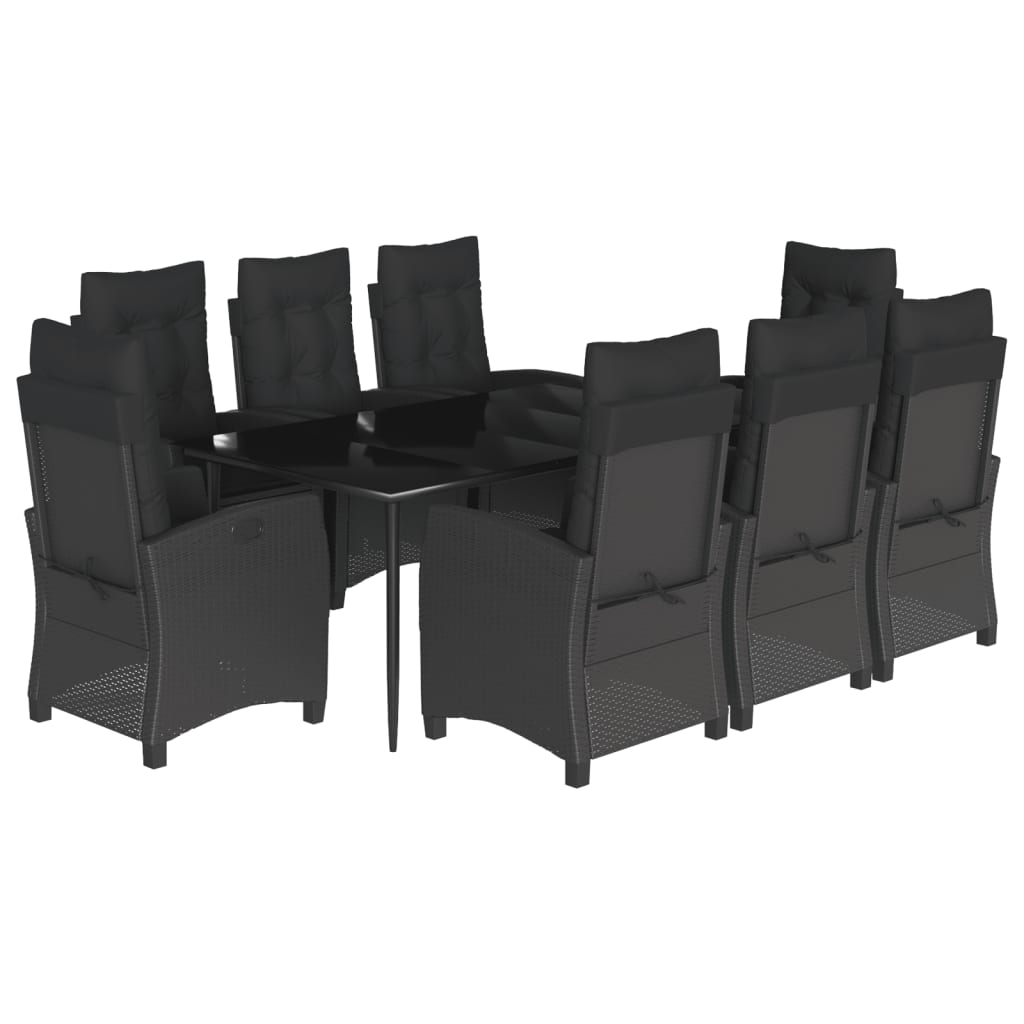 Set da Pranzo da Giardino 9 pz con Cuscini Nero in Polyrattan 3212751