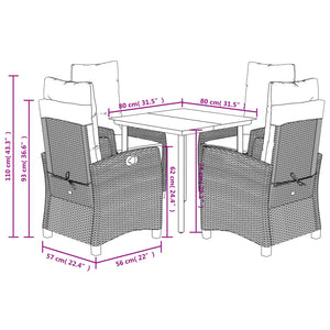 Set da Pranzo da Giardino 5 pz Nero con Cuscini in Polyrattan 3212753