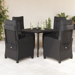 Set da Pranzo da Giardino 5 pz Nero con Cuscini in Polyrattan 3212754