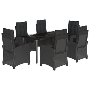 Set da Pranzo da Giardino 7 pz Nero con Cuscini in Polyrattan 3212757