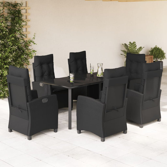 Set da Pranzo da Giardino 7 pz Nero con Cuscini in Polyrattan 3212757