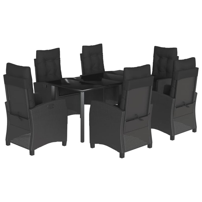 Set da Pranzo da Giardino 7 pz Nero con Cuscini in Polyrattan 3212758