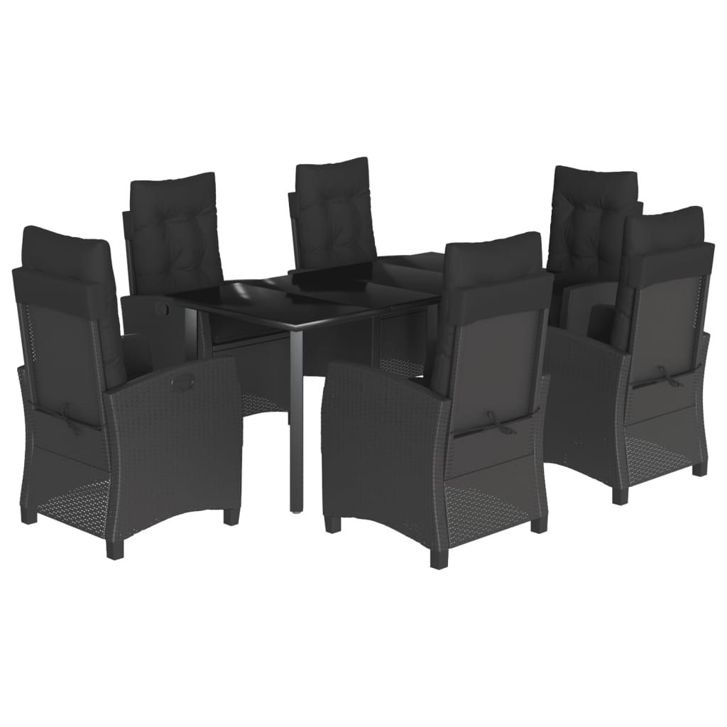 Set da Pranzo da Giardino 7 pz Nero con Cuscini in Polyrattancod mxl 111221