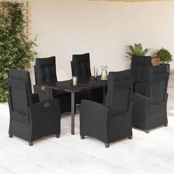 Set da Pranzo da Giardino 7 pz Nero con Cuscini in Polyrattan 3212758