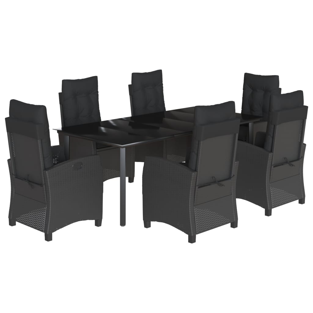 Set da Pranzo da Giardino 7 pz Nero con Cuscini in Polyrattancod mxl 87030