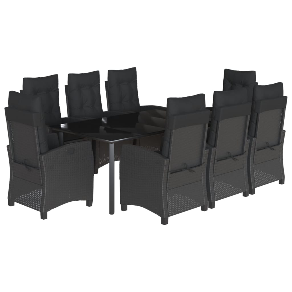 Set da Pranzo da Giardino 9 pz con Cuscini Nero in Polyrattan 3212761