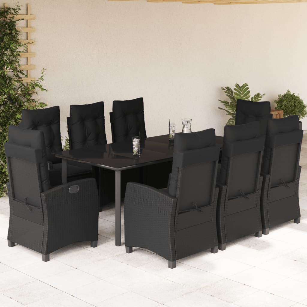 Set da Pranzo da Giardino 9 pz con Cuscini Nero in Polyrattan 3212761