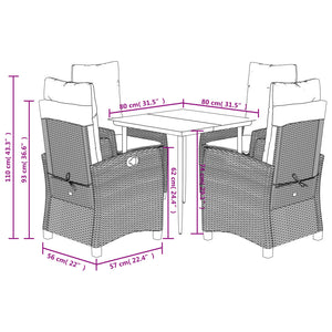 Set da Pranzo da Giardino 5pz con Cuscini in Polyrattan Marrone 3212763