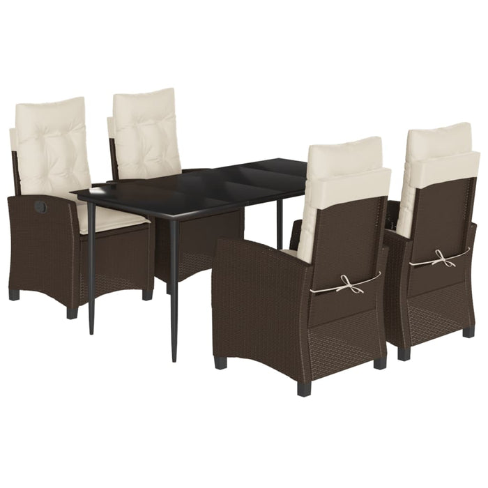 Set da Pranzo da Giardino 5pz con Cuscini in Polyrattan Marrone 3212766