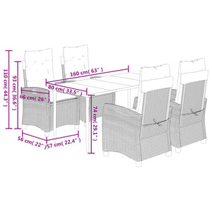 Set da Pranzo da Giardino 5pz con Cuscini in Polyrattan Marrone 3212766