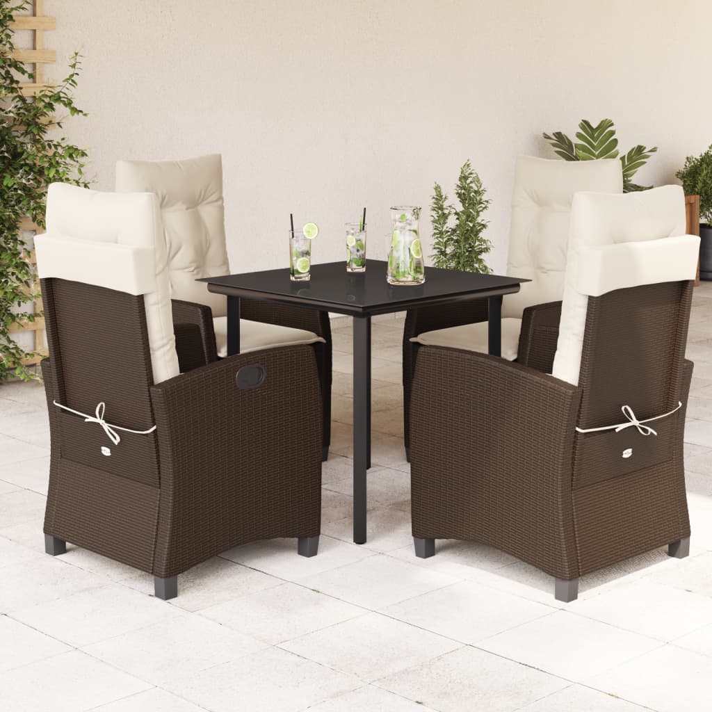 Set da Pranzo da Giardino 5pz con Cuscini in Polyrattan Marrone 3212773