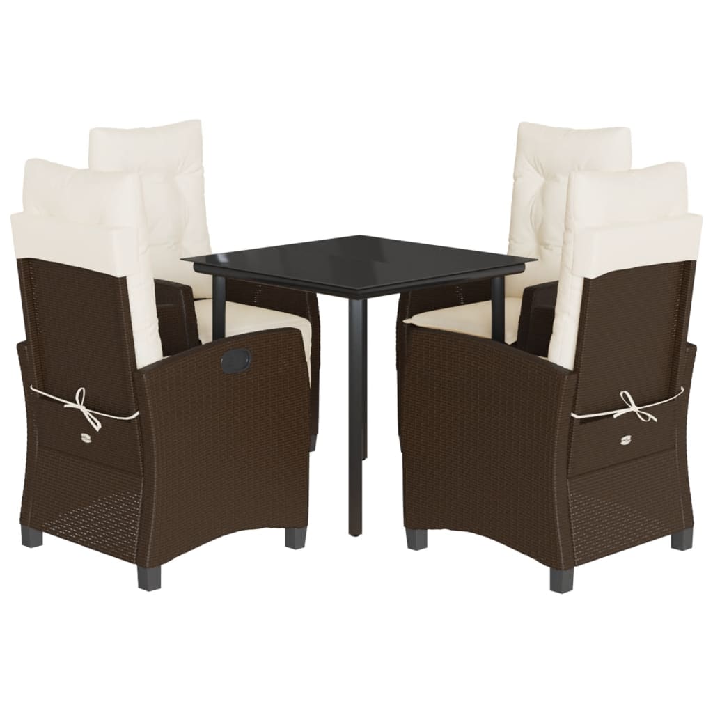 Set da Pranzo da Giardino 5pz con Cuscini in Polyrattan Marrone 3212774