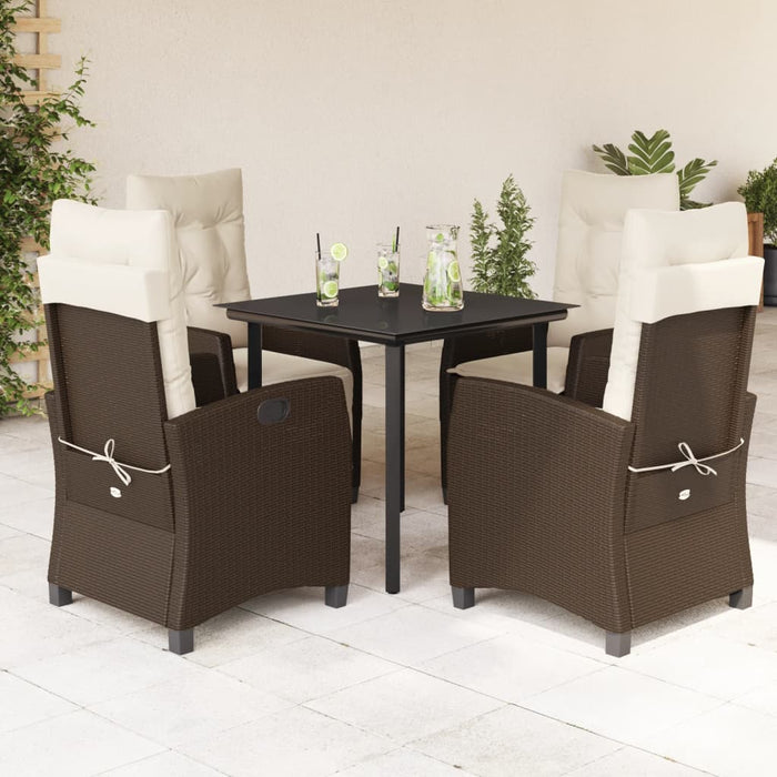 Set da Pranzo da Giardino 5pz con Cuscini in Polyrattan Marrone 3212774