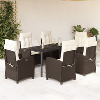 Set da Pranzo da Giardino 7pz con Cuscini in Polyrattan Marrone 3212778